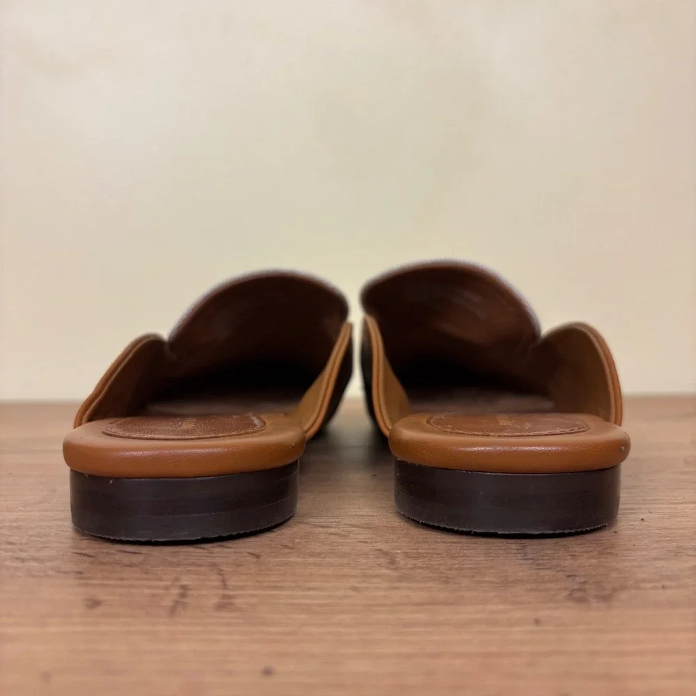 TORY BURCH Georgia Backless Loafer Mule Tan Ivory Women Size 8.5 Leather Woven